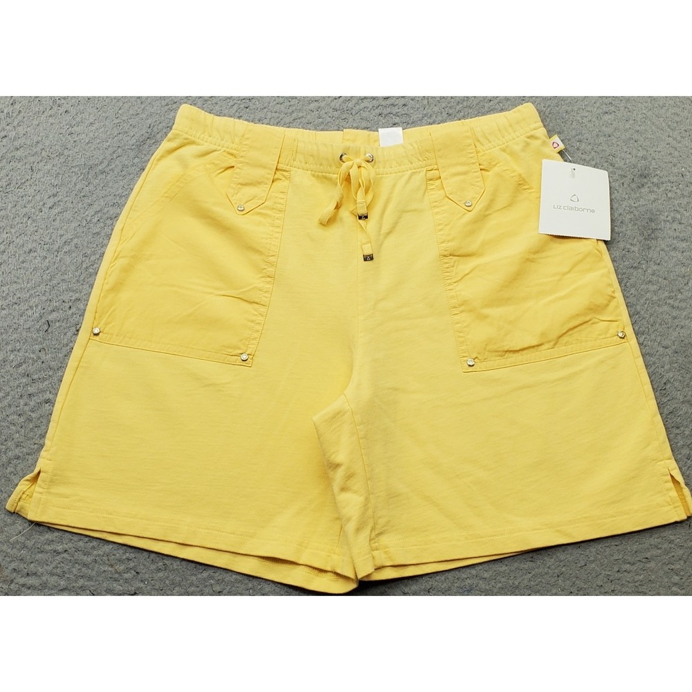 Liz Claiborne Utility Shorts Womens Medium Yellow Side Slit Drawstring Waist
